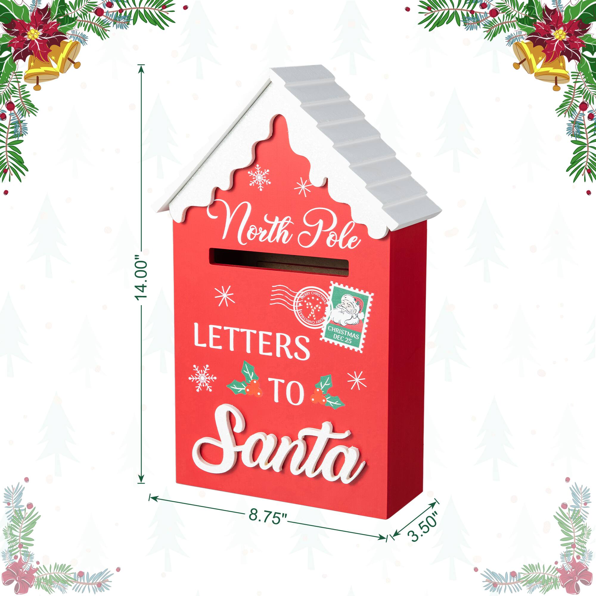 Glitzhome® 14" Christmas Wooden Mailbox Table Décor